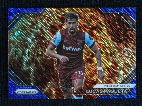 2023-24 Panini Prizm Premier League Fireworks Blue Shimmer 1/8 Lucas Paqueta #14