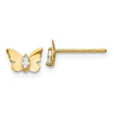 14k Yellow Gold CZ Butterfly Baby Button Stud Earrings Perfect Gift for Her