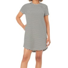 Cream Black Striped Ladies XL Mini Casual Dress