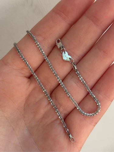14k White Gold Sparkle Chain Anklet 9.5 Inches