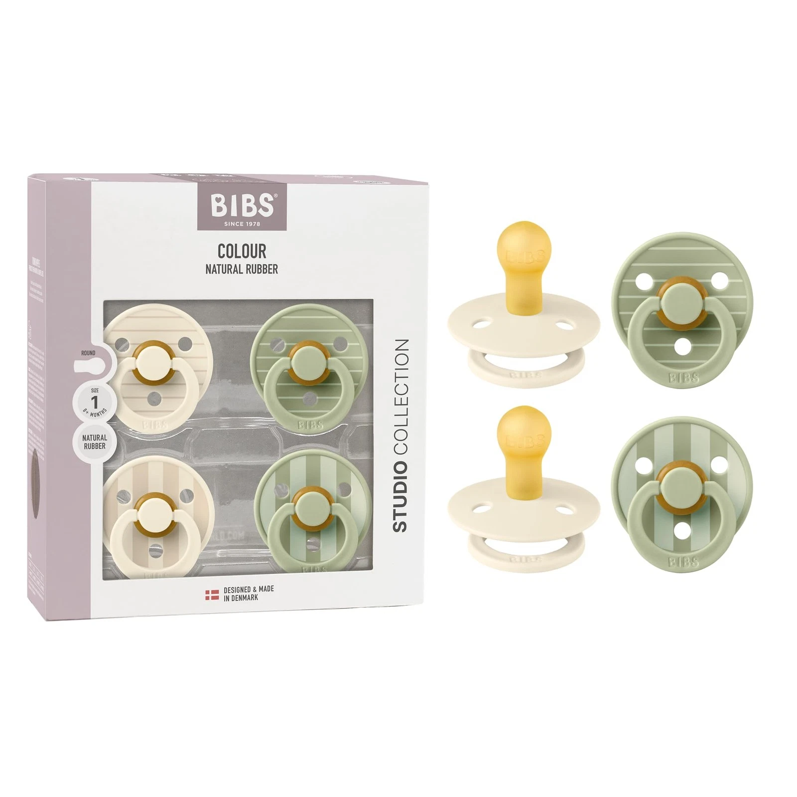 Studio Pacifier 4-Pack, BPA Free Pacifiers, Round Nipple. Natural Rubber Late...