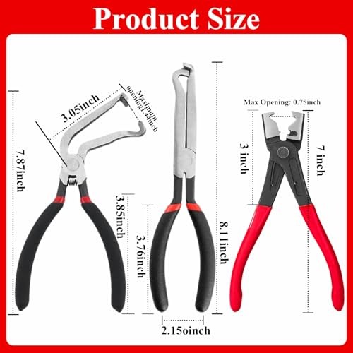 3 Packs Electrical Disconnect Pliers Automotive 2 Straight + 60 Dgree