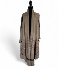 Johnny Was BIYA Cardigan Sweater Long Open Embroidered Geo Jacket Neutrals M