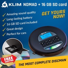 KLIM Nomad Portable CD Player Black MP3 Bluetooth 16GB TF Card Radio FM