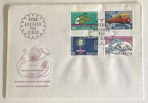 Switzerland 1962 Electric Train, Rowing, Jungfrauoch Railway SG659-62 Unad FDC