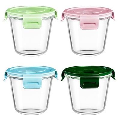 3 Cup Round Glass Food Containers With Airtight Lids, BPA-23oz Round Glass So...