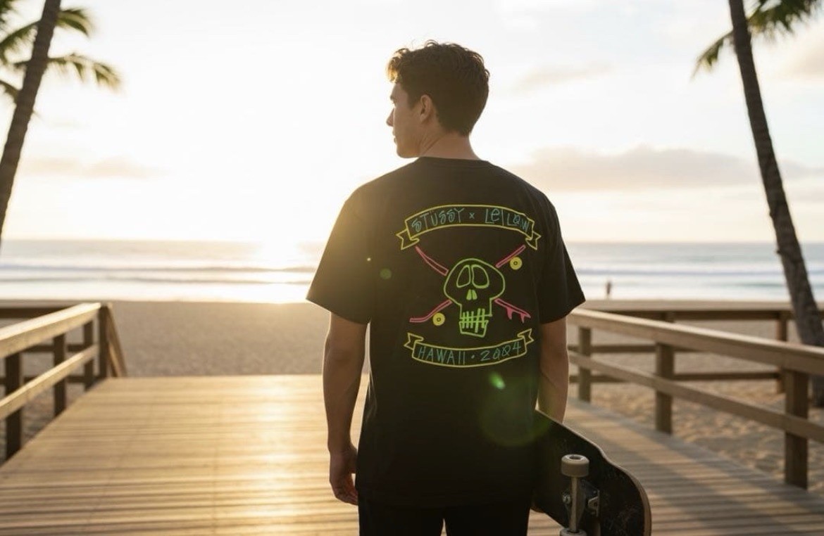 Stussy x Leilow 2004 Hawaii Limited Skull T-Shirt Black Neon