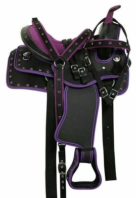 Lila/Schwarz Synthetik Western Barrel Classic Pferdesattel mit Tack Set