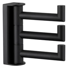 Swivel Wall Hook for Towels, 3 Arm Foldable, Matte Black
