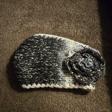 Womens Tie Dye Knit Flower Sequin Headband Black White Grey Button Earwarmer EUC