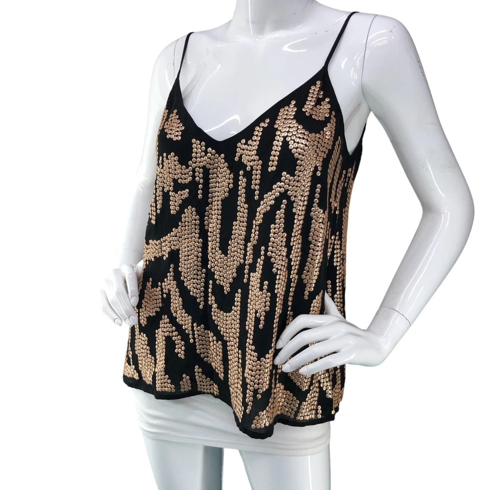 Camiseta sin mangas Madison Marcus para mujer talla S seda con joyas negra bronce correa de espagueti Foto 2 de 4