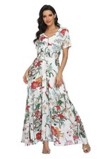 VintageClothing Women's Floral Maxi Dresses Boho Button Up Split Summer Casua...