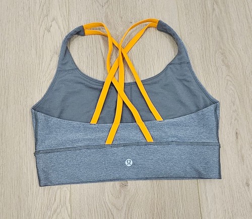 Lululemon Gray Sports Bra with Orange Crisscross Straps, Size 6