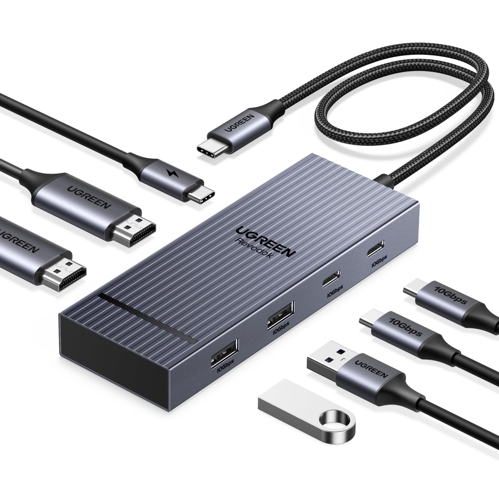 UGREEN Laptop Docking Station Dual Monitor, Revodok Pro 7-in-1 USB C Hub, Dual 4