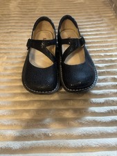 Alegria Black Textured Leather Mary Jane Comfort Shoes with Butterfly Logo Sz 8