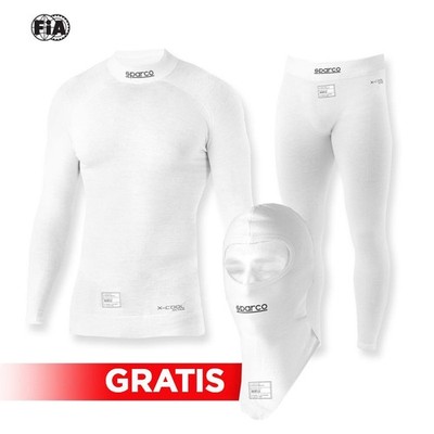VERKAUF! FIA Sparco - RW-10 Langarm + Unterhosen + RW-7 Sturmhaube Frei Weiß