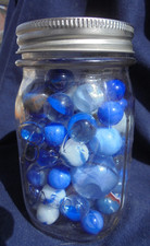 1 lb 13 oz Ball/Mason Glass Jar of Mix of Blue Marbles