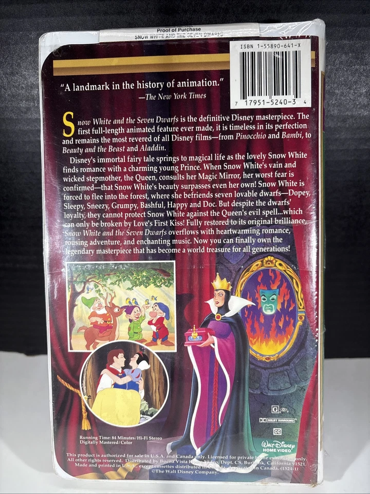 SEALED Snow White and the Seven Dwarfs VHS Walt Disney's Masterpiece #1524 Rare - Image 2 of 4