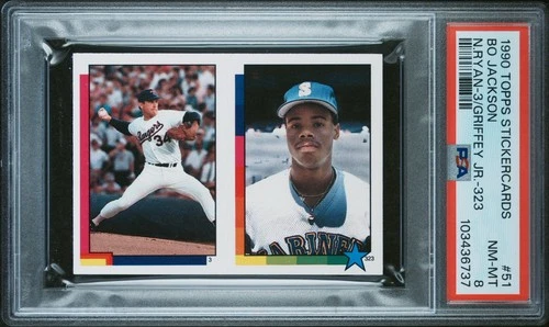1990 Topps Sticker Cards BO JACKSON, NOLAN RYAN & KEN GRIFFEY JR #51 - PSA 8