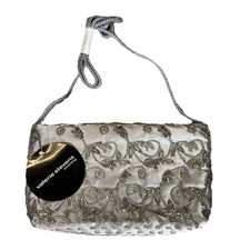 Valerie Stevens Beaded Gray Evening Bag Purse Silver Shoulder Vtg Mirror NWT