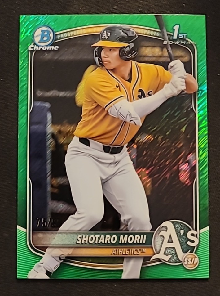 2025 BOWMAN CHROME SHOTARO MORII 1ST BOWMAN /99 GREEN SHIMMER REFRACTOR #BCP-170