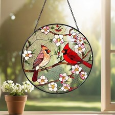 Cardinal Stained Glass Suncatcher,Window Hanging,Bird Lover,Bird Glass Art