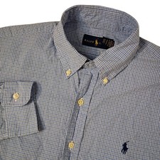 Ralph Lauren Shirt Mens Medium Blue Plaid Button Down Cotton Long Sleeve Pony