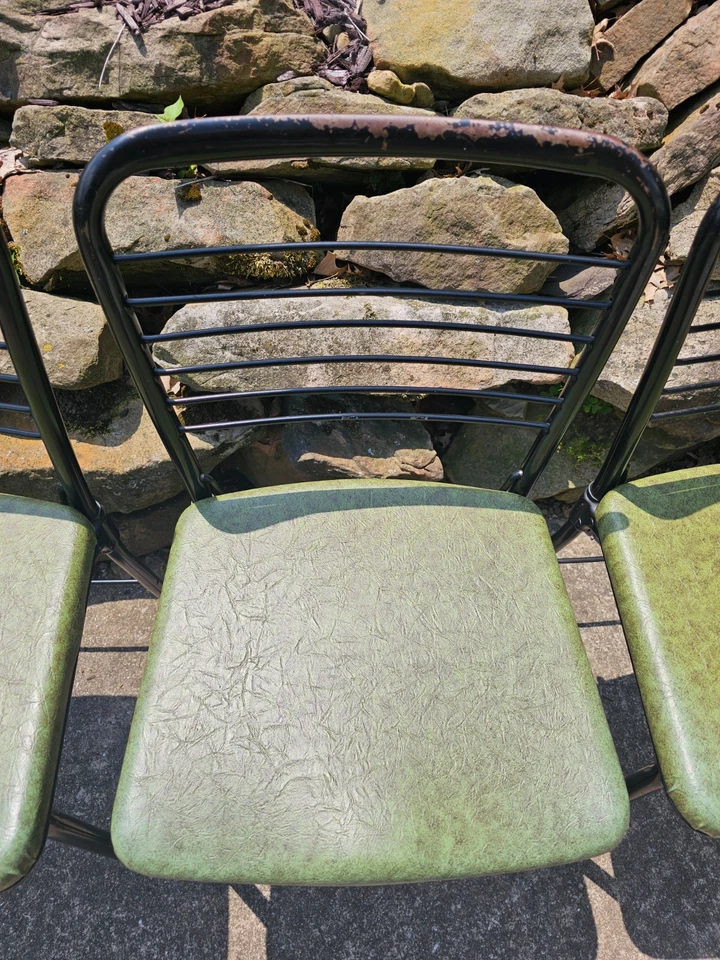 Juego de 3 sillas plegables vintage Cosco Fashion plegables vinilo verde años 50 cocina Foto 3 de 4