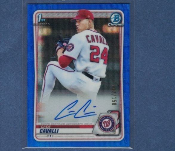 2020 BOWMAN CHROME BLUE WAVE REF AUTO CADE CAVALLI ROOKIE CARD 042/150