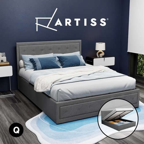 Artiss Bed Frame Queen Size Gas Lift Storage Mattress Base Wooden Grey TIYO - Picture 1 of 8