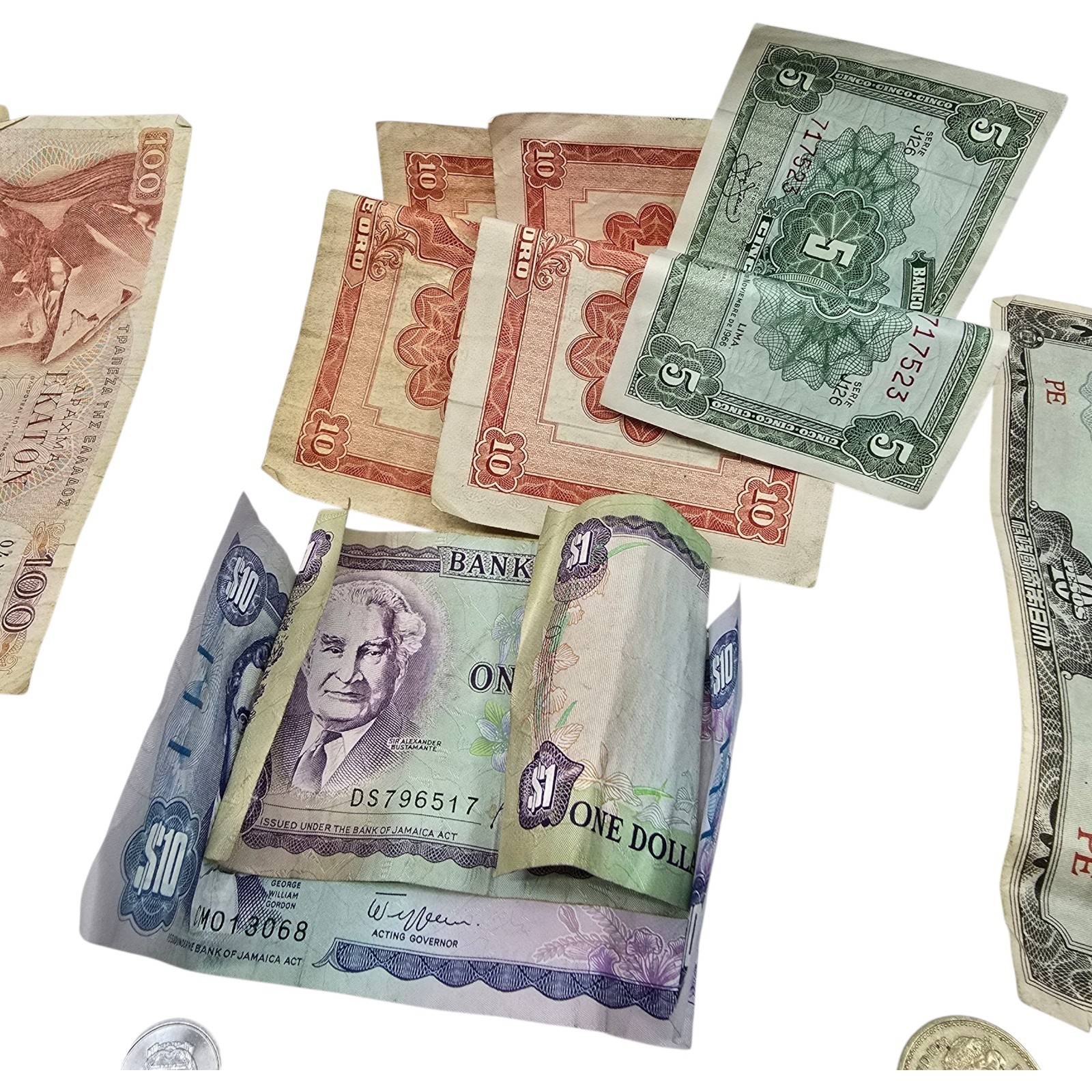 Mixed Lot of Different Foreign World Paper Money Banknotes Currency & Coins