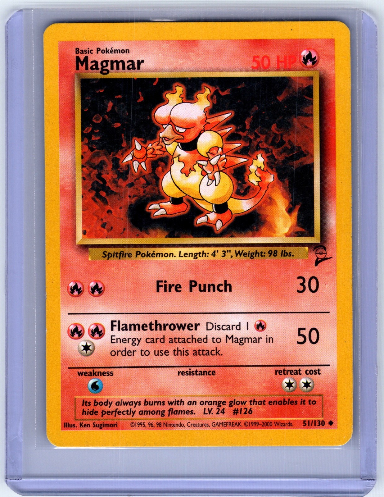Magmar 51/130 - 2000 WOTC Base Set 2 - Vintage Pokemon Card - Played