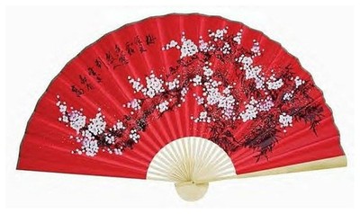 ''Classic 35'''' Oriental Feng Shui Wall Fan-Red flowers''