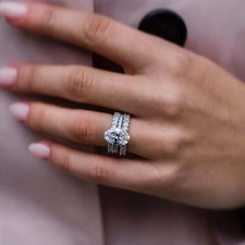 4.80 Ct Oval-Cut EF/VS1 Lab Grown Diamond Wedding Trio Ring Set 14k White Gold