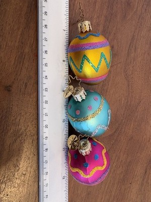 Set Of 3 Christopher Radko Egg Dreams Gems Glitter Easter Glass Ornaments 2 