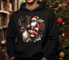 Unisex Christmas Sweatshirt / Hoodie Santa w/deer Gift Holiday Shirt New