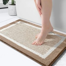 Bathroom Rugs 24x16, Extra Soft and Absorbent 24" x 16" Tan and White