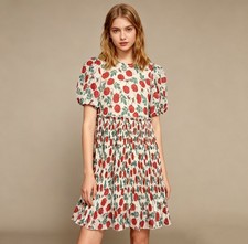 NWT GANNI Floral Print Pleated Georgette Mini Dress Size 36 Jenney