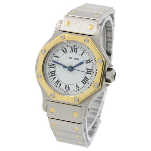 Ladies' Cartier Santos Octagon Two-Tone 24mm 5.5" White Dial Automatic W275021-1