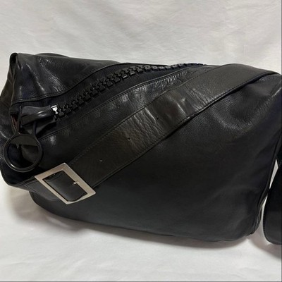 Kawa Kawa Big Zipper Leather A4 Crossbody Shoulder Bag Black ship from Japan