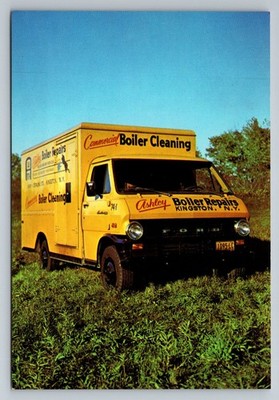 Vintage Ashley Boiler Repairs Yellow Ford Van Photochrome Postcard