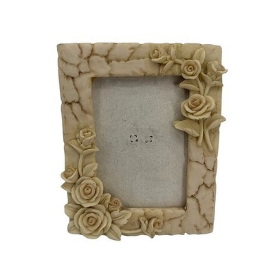 Raised Rose Floral Picture Frame Faux Stone Resin Shabby Chic Cottage Core