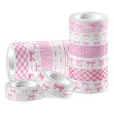 12 Rolls Pink Bow Washi Tape Set Bowknot Decorative Masking Tape Set - Bowknot, 