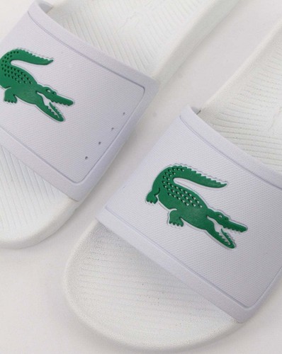 Lacoste Croco Slides in White \u0026 Green 