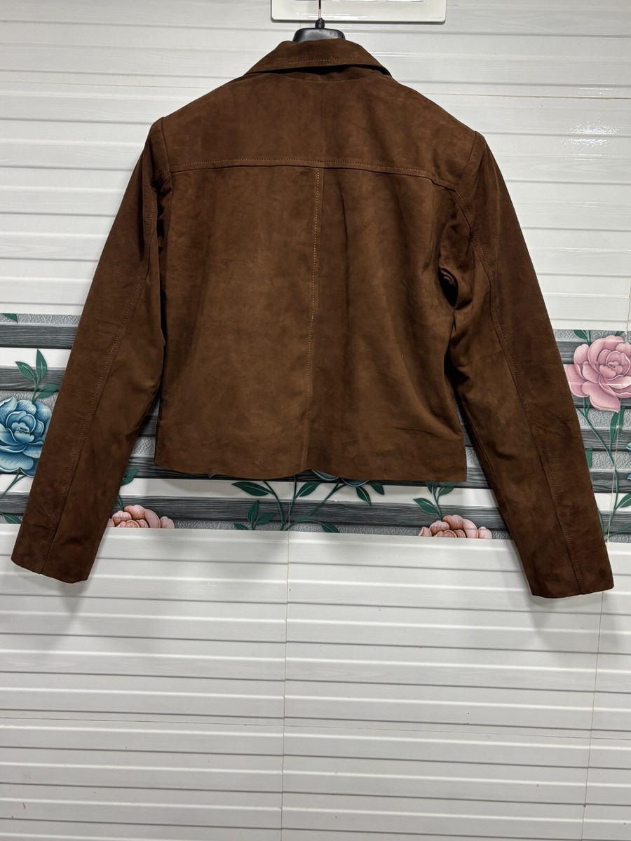 Women 100% Real Suede Leather Brown Cropped Jacket Short