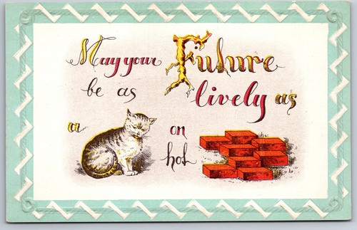 Comic Pictograph~May Your Future Be as Lively as a Cat on Hot Bricks~c1910 PC