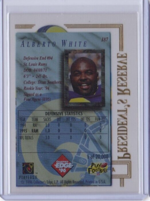 1996 CE President's Reserve Football Card #187 Alberto White ID5