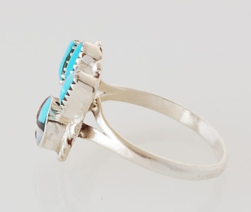 Anello Intarsio Sunface Nativi Americani Fatto a Mano Argento Sterling con Intarsio Faccia Sole Taglia 6,5 - Foto 2 di 2