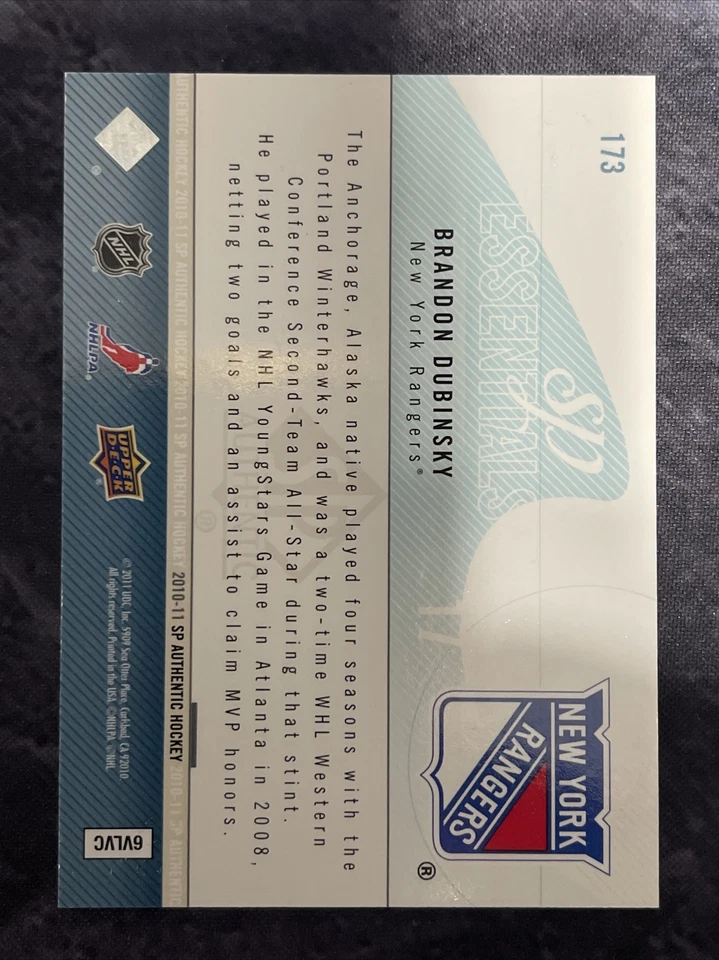 2010-11 SP Authentic SP Essentials 173 Brandon Dubinsky New York Rangers - Image 2 of 2
