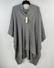 Francescas Alya Poncho Cape Gray Waffle Knit M/L shawl Open Sides Oversized NEW